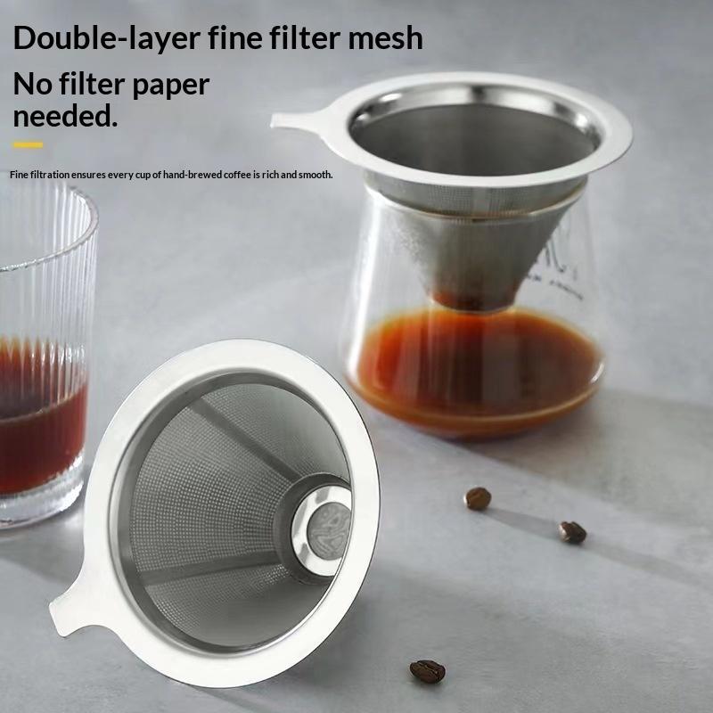 Reusable Stainless Steel Pour Over Coffee Filter Paperless Fits Single Multi Cup Brewing for Home Coffee Shop Use