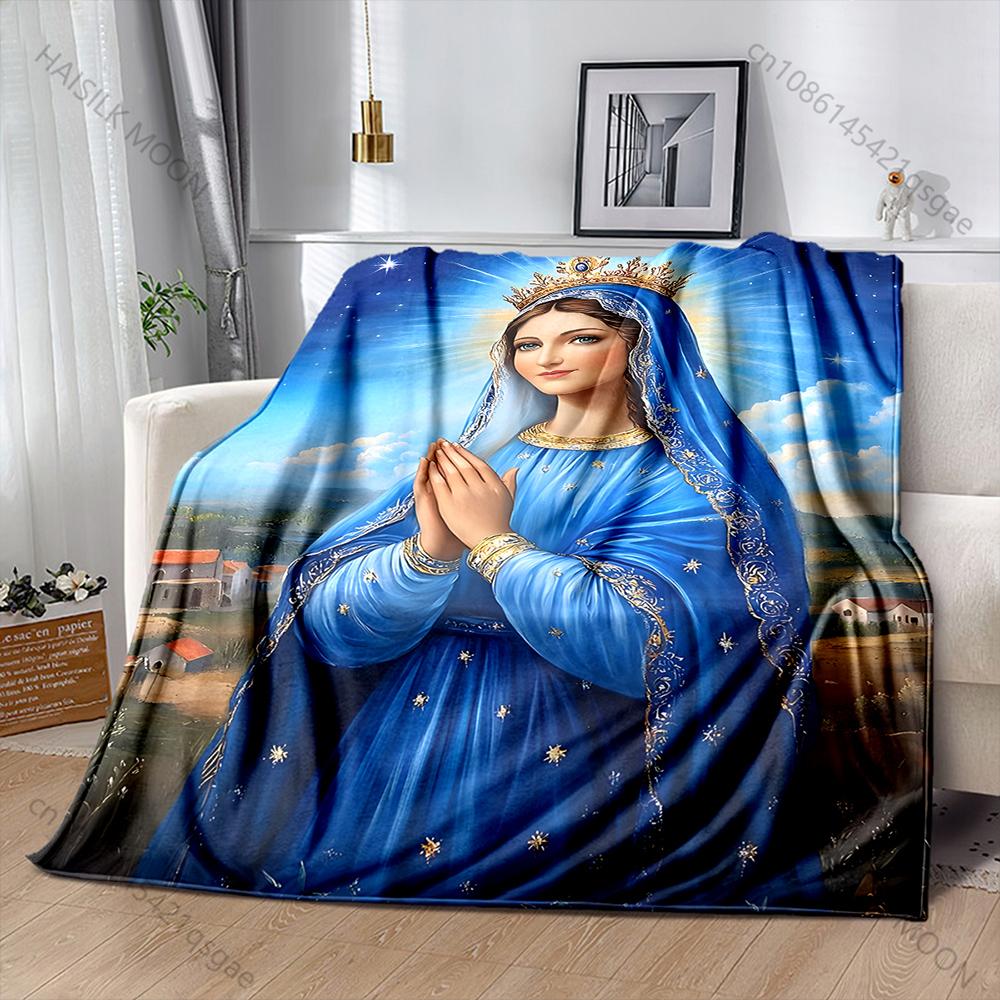 Blessed Virgin Mary Print Blanket Warm Soft and Comfortable Home Travel Blanket Sofa Bedding Camping Cars Cover Blanket for Gift
