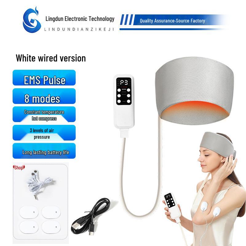 Electric Headband Massager with Kneading, Hot Compress, and Pulse Air Pressure for Sleep Aid