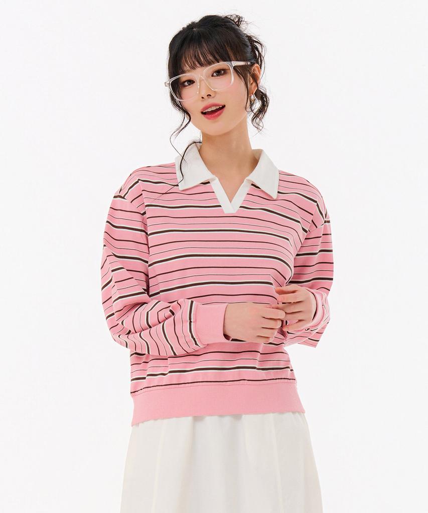 CHASECULT Women'S Striped Open Collar T-Shirt-Farg5166B0P