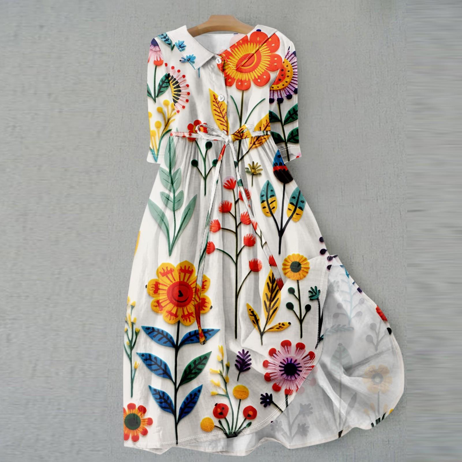 Женское модное платье с 3D-моделированием в стиле ретро с цветочным принтом и пуговицами — фото 5