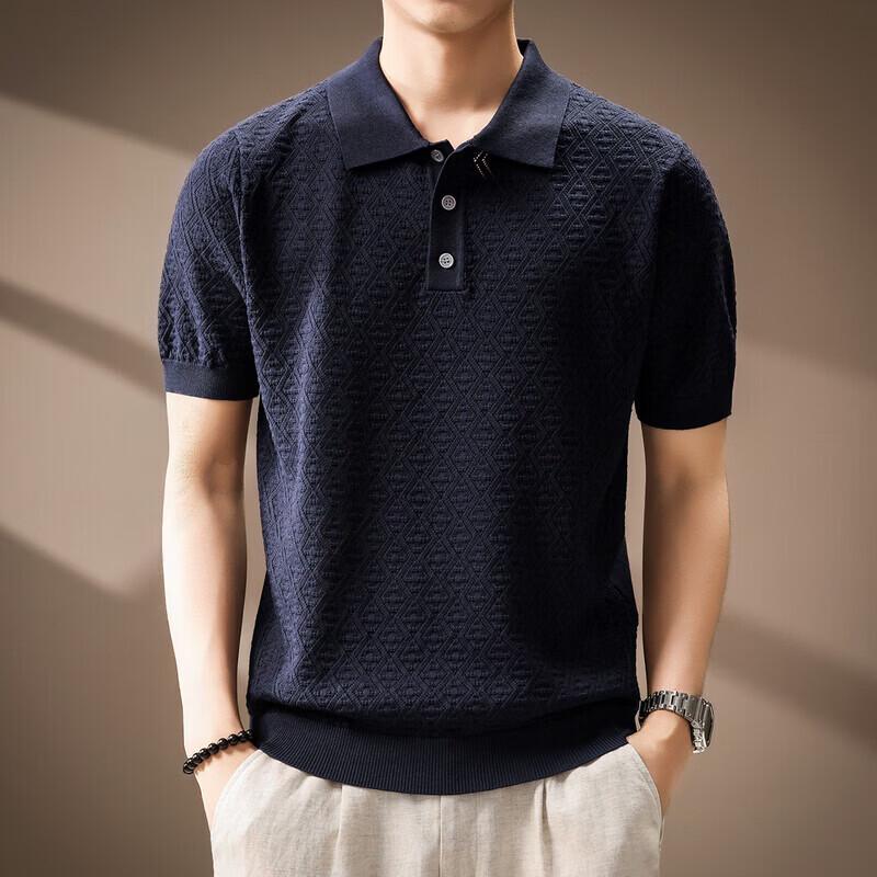 Men s Textured Diamond Knit Polo T-Shirt M