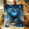 Enchanted Blue Heart & Butterfly Throw Blanket: Coastal Floral Pattern Dreamy Cozy Home Decor