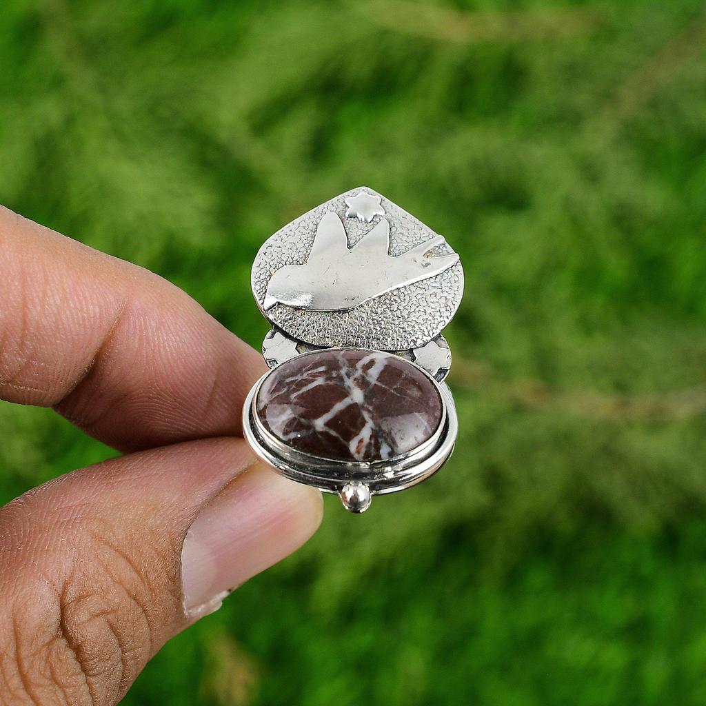 Natural Coconut Jasper 925 Silver Solitaire Bird Adjustable Ring For Girls