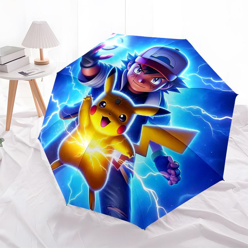 

1pc Pokémon Pikachu & Trainer Automatic Folding Umbrella - Portable 3-Fold Design, 8-Bone Iron Frame Outdoor Umbrella, Perfect Gift for Fans, Traveler