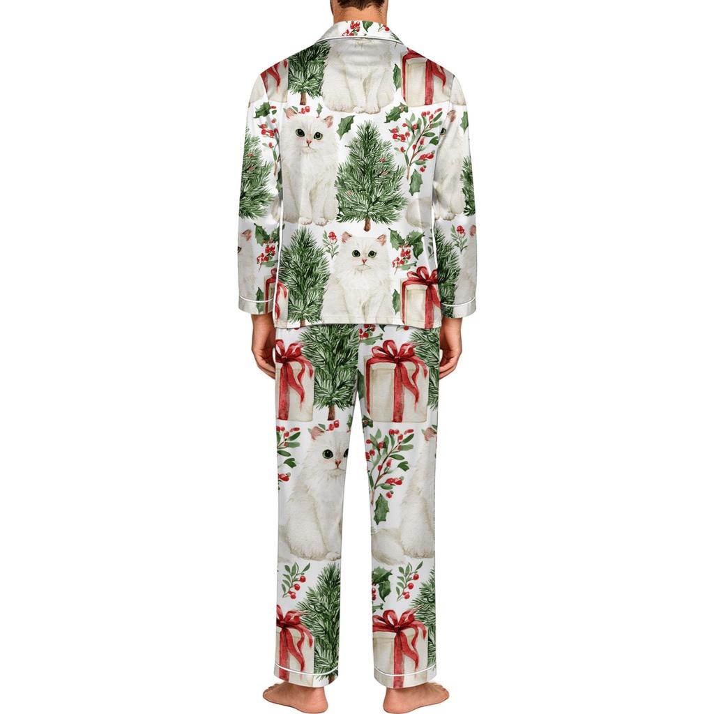 Men's Long Sleeve Button-Down Pajama Set, 2-Piece Sleepwear Loungewear with Pants for Home and Bedtime