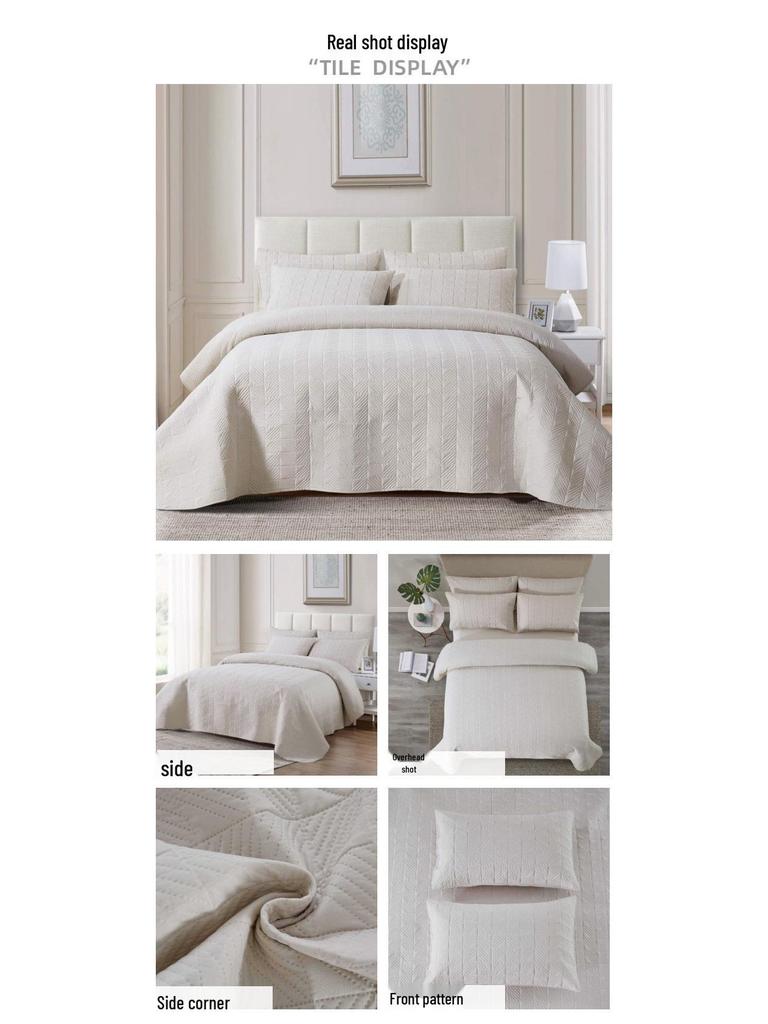 Ultrasonic Double-Sided Quilted Plaid Bedspread Set with Brushed Fabric