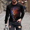 Funny 3D Lion Printed Long Sleeve T-shirt Fashion Animal Pattern Men's Tops Casual O-neck Oversized Pullover Autumn Men Clothing