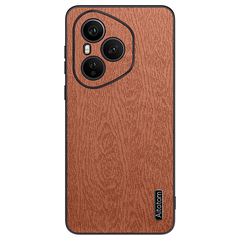 For Honor 400 Pro 5G (Global) Case Wood Texture PU Leather Coated PC TPU Phone Cover