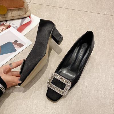 High-heeled Women's New Style Thick-soled, Small-mouthed, Square-toe Single Shoes