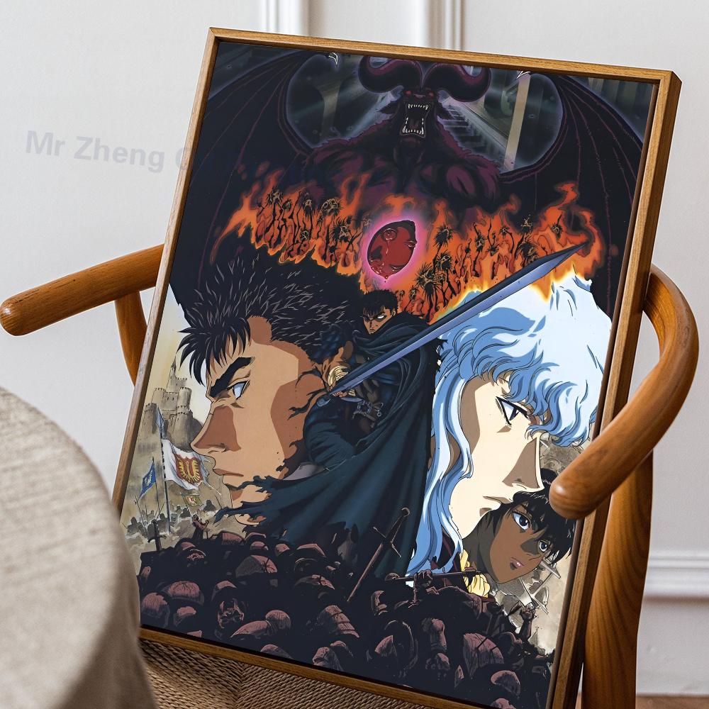 Anime B-berserk-k Poster Self-adhesive Art Waterproof Paper Sticker Coffee House Bar Room Wall Decor