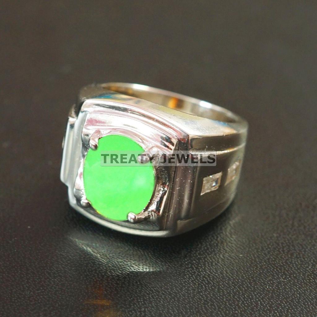 Jade Oval Cut Gemstone With 925 Sterling Silver Ring For Men's #B144 JL375671585856