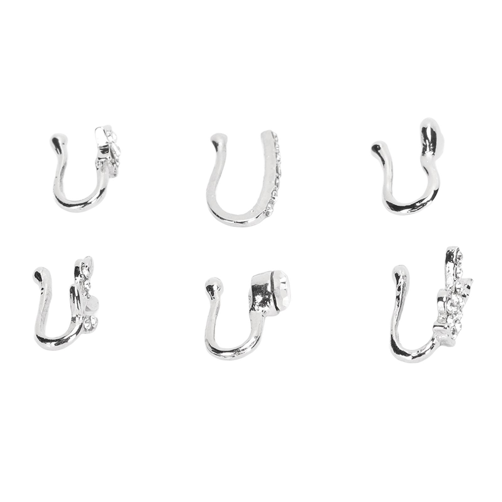 

6 шт. Підробне кільце для носа, обруч, кліпса, нержавіюча сталь, гіпоалергенне, безболісне, регульований розмір, підробний ніс срібний