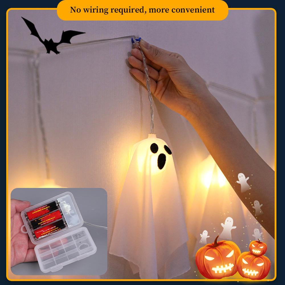10Pcs Spooky Ghosts String Lights W/ 8 Light Modes Glowing Spooky Ghost LED Light String Ghost LED Lights Halloween Decoration