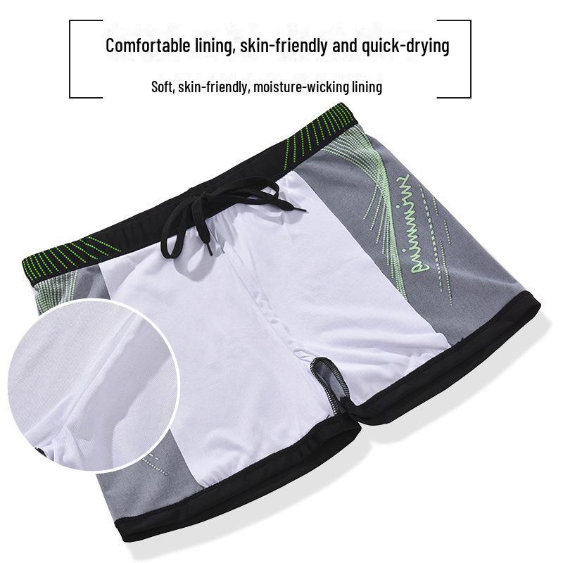 Men's Quick-Dry, Anti-Embarrassment Color-Block Swim Boxer Shorts, Loose Fit, Large Size