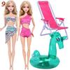 4 Przedmioty Akcesoria do Kostiumów Kąpielowych dla Lalki 2x Kostium Kąpielowy Bikini 1x Leżak Plażowy 1x Nadmuchiwany Koło do Pływania 30CM Ubranka dla Lalki 11,8 Calowa Zabawka Lalka