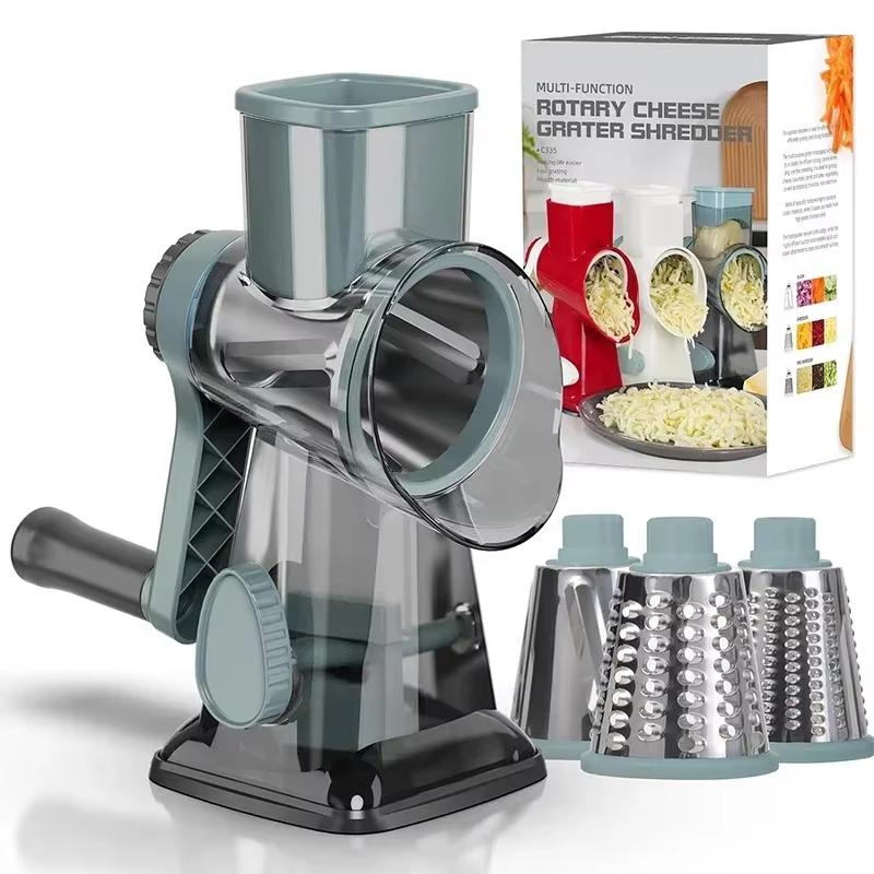 

2025 3-in-1 Rotary Cheese Grater Multifunctional Manual Veg Slicer Nut Grinder Kitchen Essential Tool