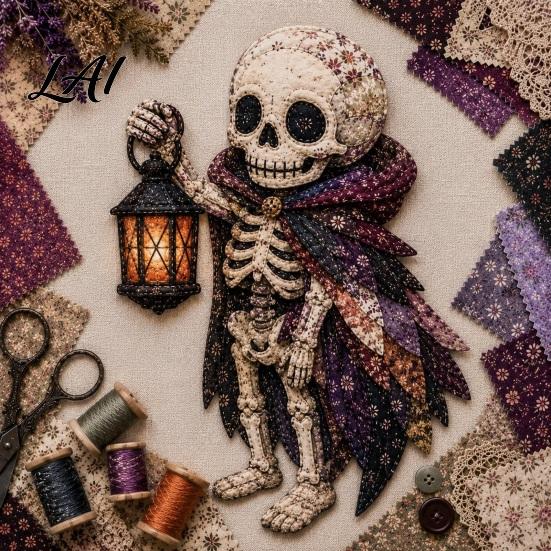 Halloween Party Home Decor Patchwork DIY Kit Fabric Sewing Kit with Owl Skeleton Soft Printed Cotton Ghost Witch Designs Crafting for Seasonal