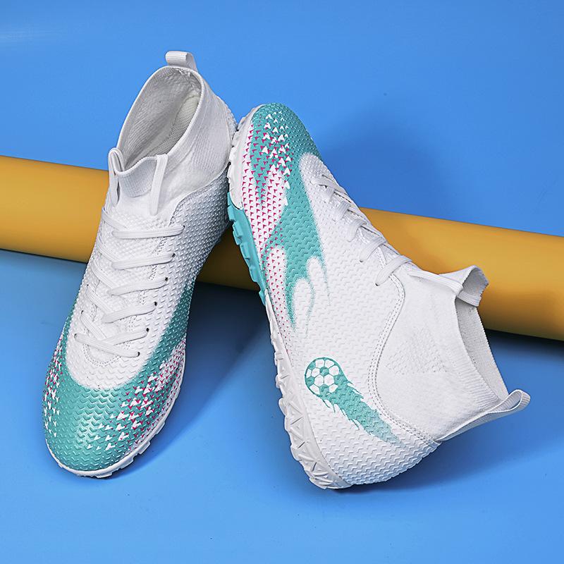Football Shoes High Top Socks Shoes Boys and Girls Length Nailed Leather Foot Youth Sports Football Shoes