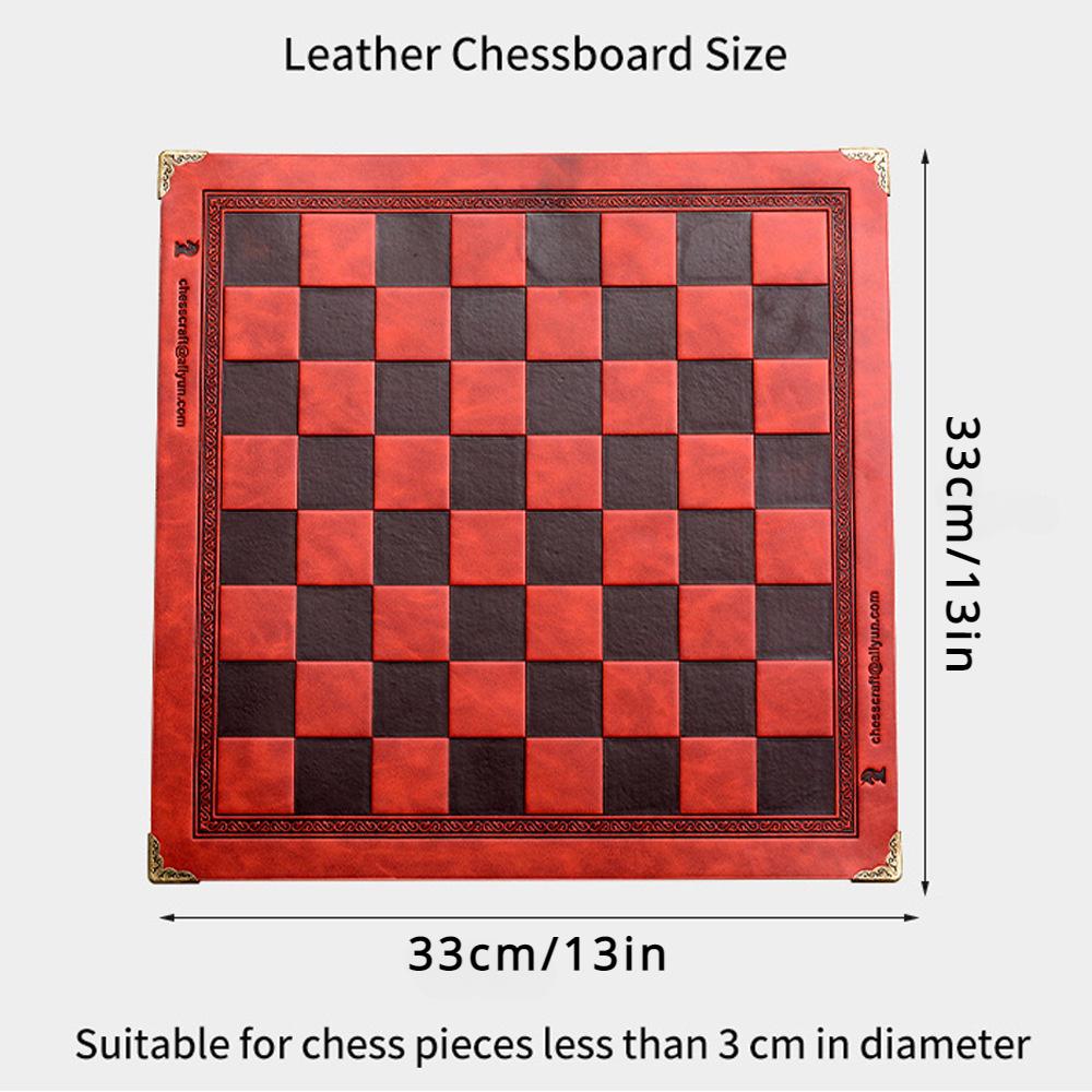 33CM/ 13Inch PU Leather Chessboard Unique Design Portable Board Game Accessory Metal Corner Guards Gift Box Packaging