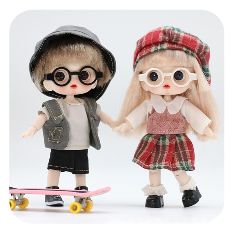 5Pieces Black Frame Glasses Mini Doll Accessory Doll Photo Props Round Square Frame Glasses Miniatures Doll House Props