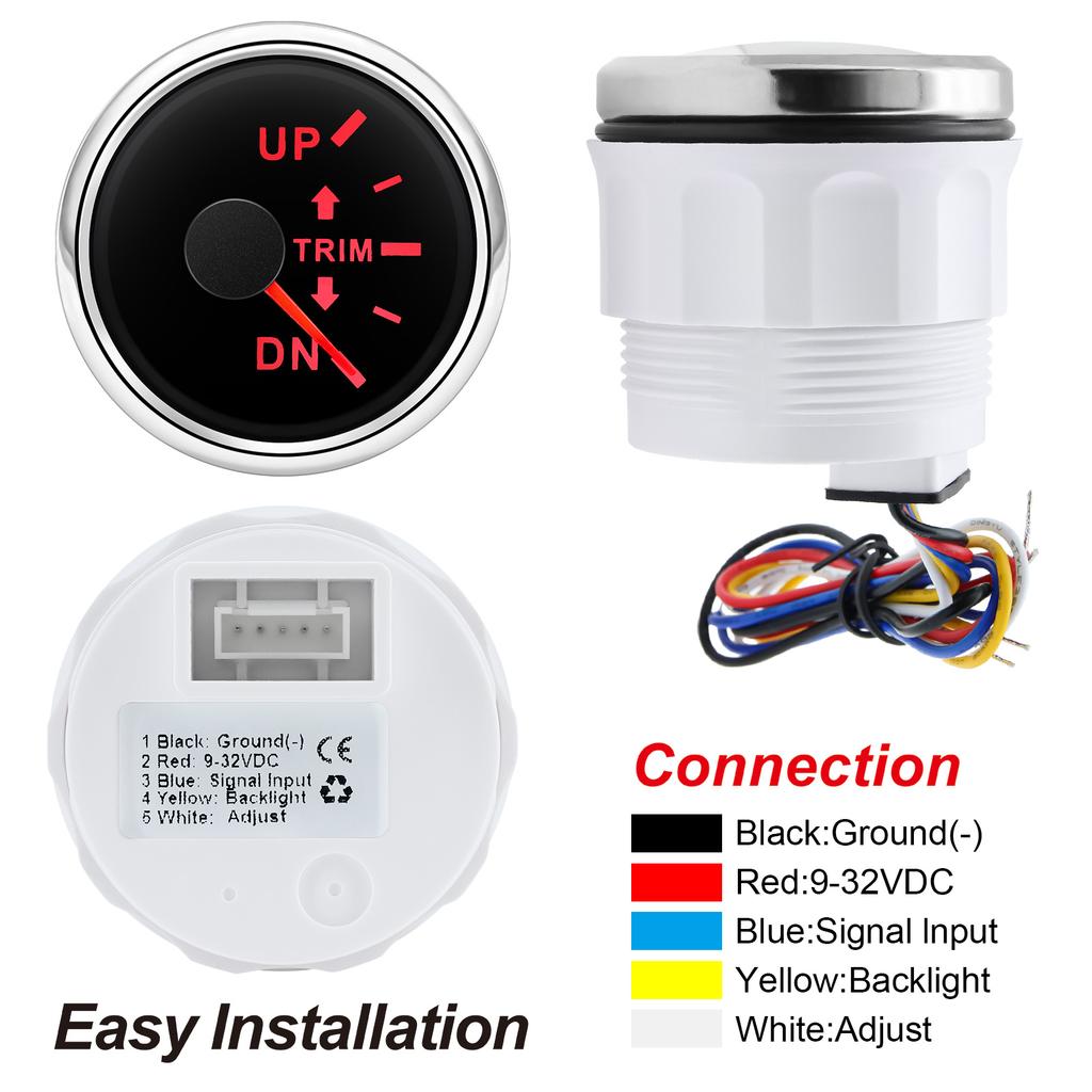 HD 52mm Boat Marine Trim Meter UP-DN Trim Tilt Indicator Meter 2 Inch Trim Gauge 7 Colors Backlight for Inboard Outboard Engine