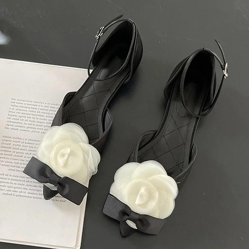Designer Flowers Mary Jane Sandals Women Summer Pointed Toe Slingback Flats Elegant Mules Sandals for Girls Sandalias De Mujer