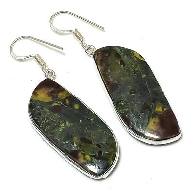Natural Dragon Jasper Gemstone Handmade 925 Sterling Silver Earring 2.29" E1A97