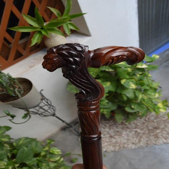 Lion Face Wooden Carved Walking Stick Cane Handmade Wood Crafted Comfortable Handle Hand Carved Cane for Man, Woman Best Gift For Adult's