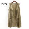 Women Cardigan Tassel Fringed Solid Color Open Stitch Vintage Western Cowboy Cosplay Hippie Sleeveless Stage Performance Role Play Lady Waistcoat