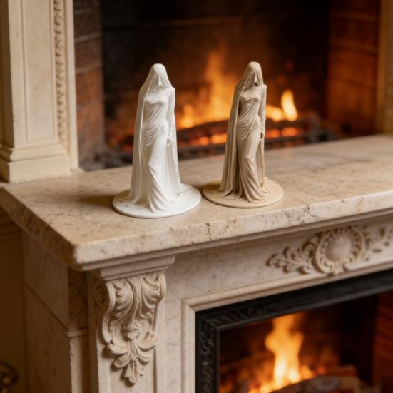 Tajemná socha ženy v masce 3D tištěný roucho Dámská socha pro stůl skříňku na víno polici krb stůl předsíň Dekor