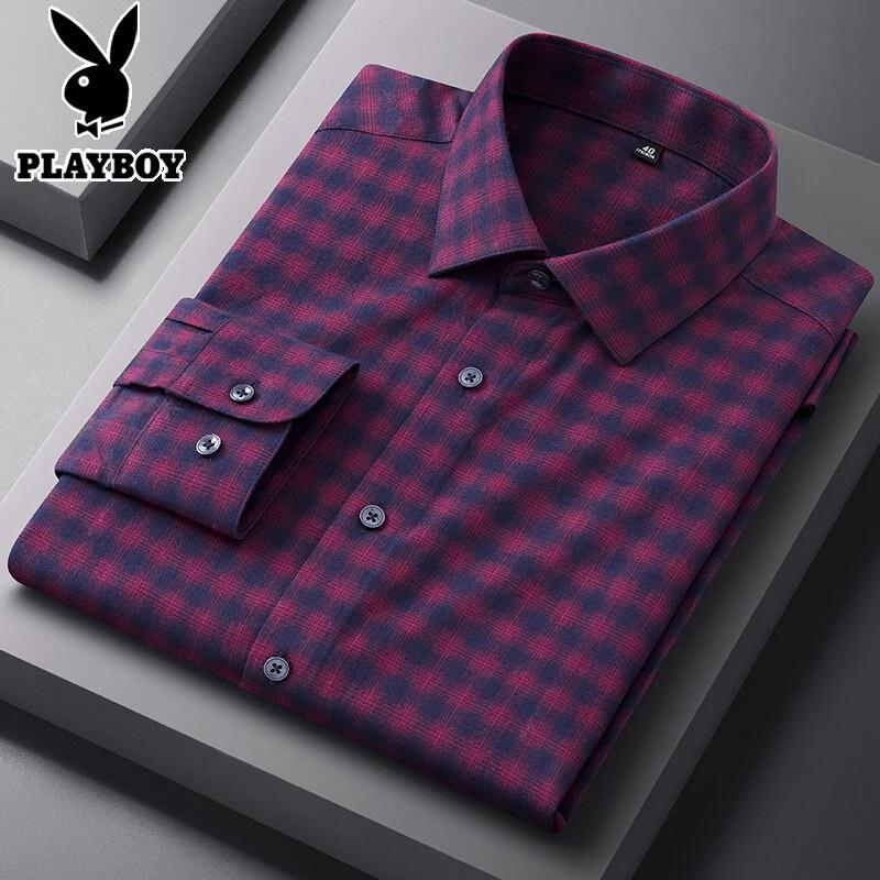 

PLAYBOY Men s Brushed Plaid Cotton Long-Sleeve Shirt 43