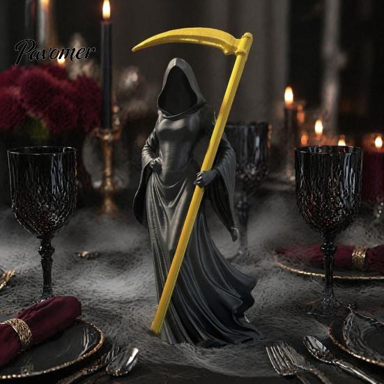Mystical Fantasy Room Accents 3D Printed Female Grim Reaper Statue, Hooded Faceless Gothic Resin Figurine with Detachable Dark Academia Bookshelf