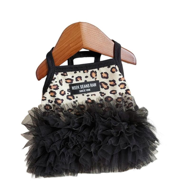 Summer Dog Fairy Strap Dress Leopard Print Mesh Anti-Shedding Teddy Bichon Pomeranian Cat Maltese