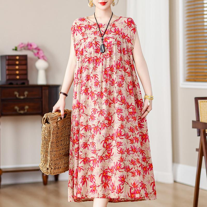 Rochie Vintage Vara Marime Plus Femeie Oversize Largi Fara Maneci Casual Elegant Rochii Lungi