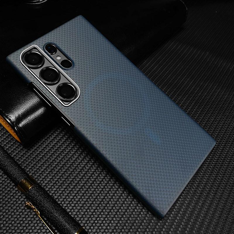 1500D Magnetic Carbon Fiber Texture Case for Samsung S26 Ultra S25 Plus S24 Magnetic Wireless Charging Metal Lens Protect Cover