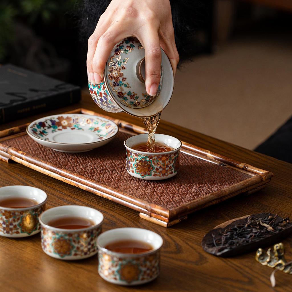 Cloisonné Ceramic Kung Fu Tea Set with Teapot and Handle Cup