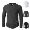 T-shirt da uomo con scollo a V Colore Unico Casual Sportiva Moda Manica Lunga