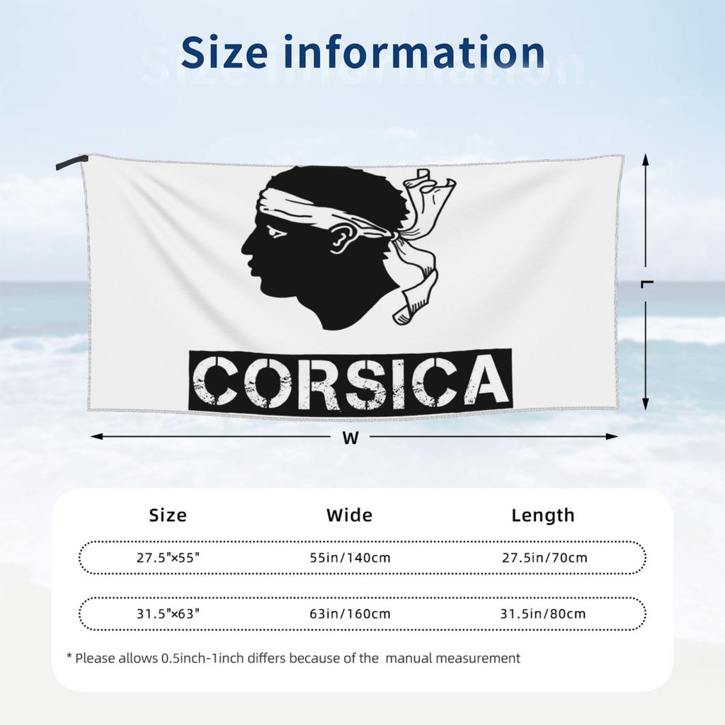 Corsica Map Flag French Corsican Beach Towel Soft Microfiber Quick Dry Absorbent Quick Towels For Swimming