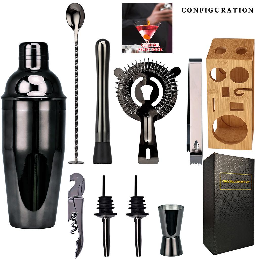 Rose Gold Stainless Steel Trapezoidal Bamboo Frame Mixer Set Bar Mixer Tool 10-Piece Cocktail Mixer Cup