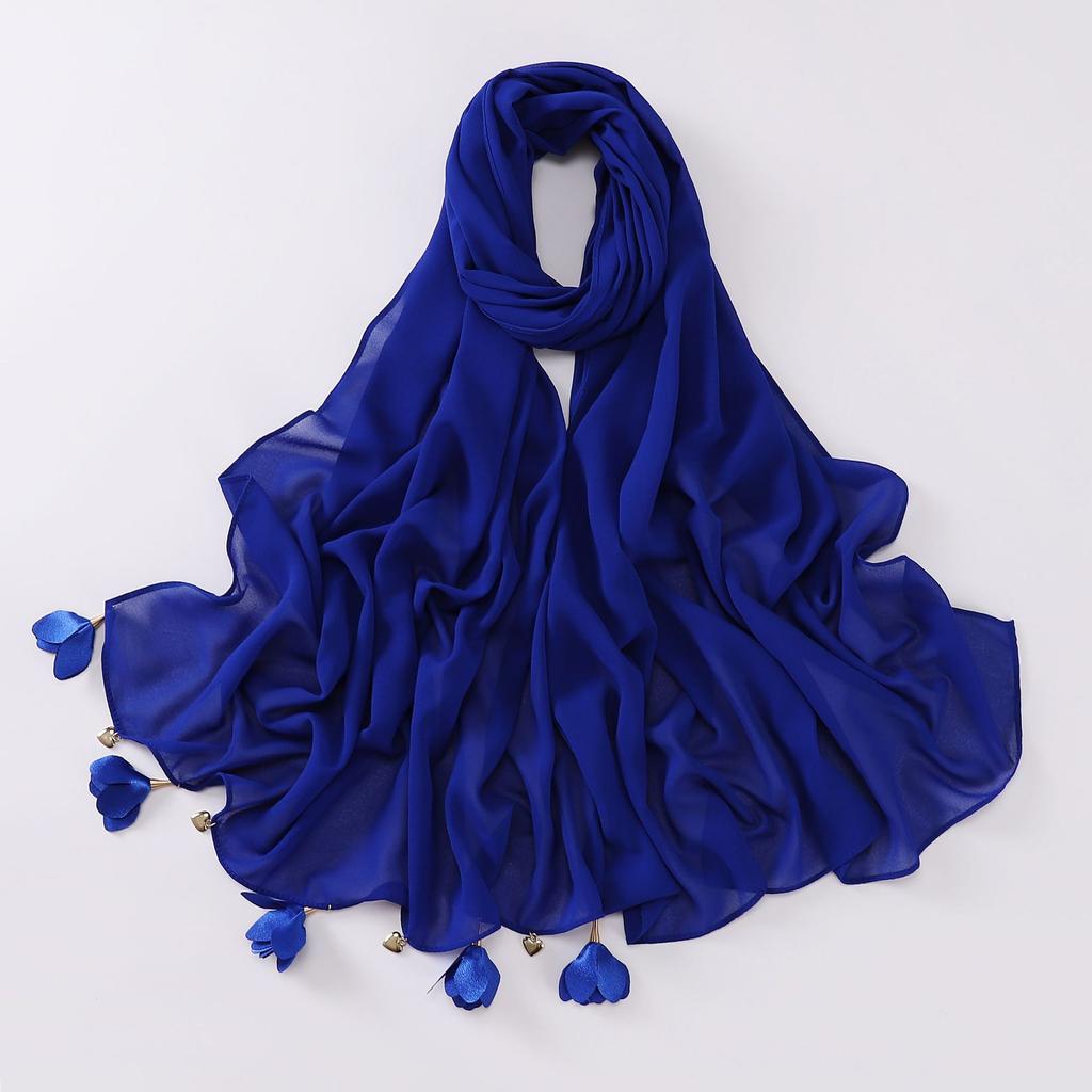 Handmade Alloy Love Flower Chiffon Hijab Beads Scarves Plain Shawls Women Sunscreen Headscarf Head Wrap Hijabs Ramadan Turban