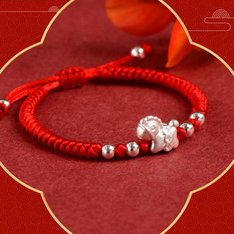 2026 Year of the Horse Silver Blessing Bracelet for Babies: Luxurious Woven Red String Hand Rope in New Chinese Style