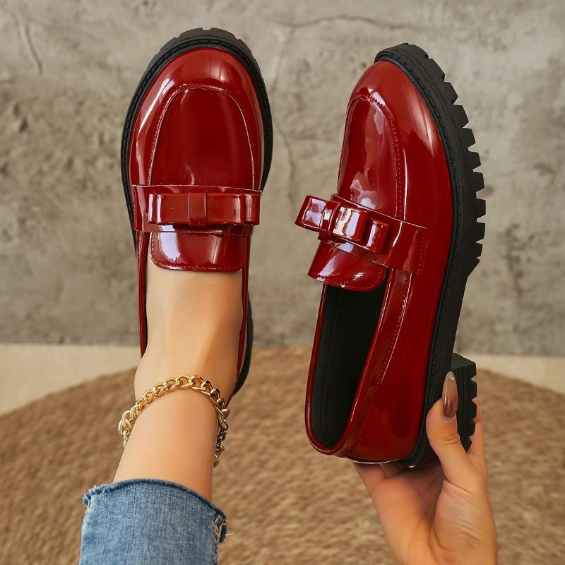 Fashion Women's Fashion Thick Heel Shoes Autumn New Round Head Deep Mouth Butterfly Knot Soft Sole Non-slip Loafers