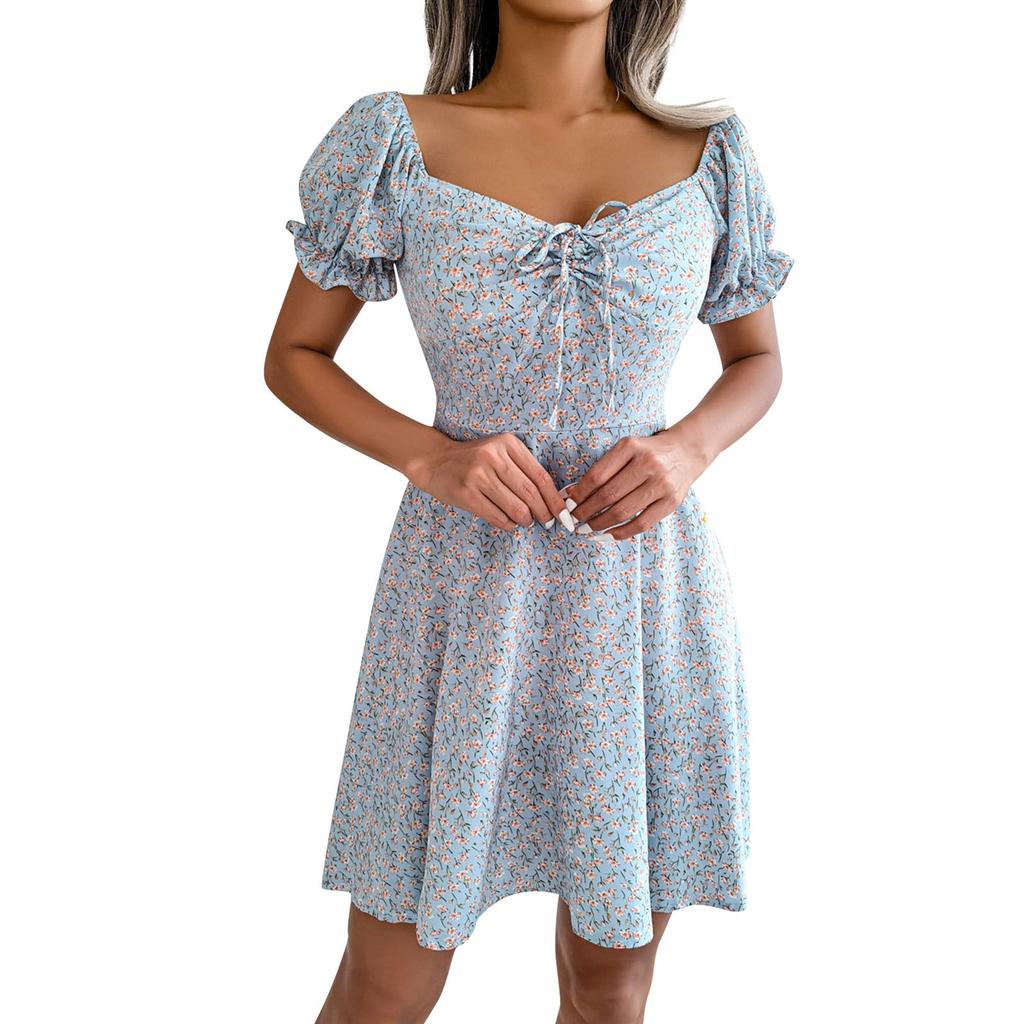 Robe d'été décontractée à manches cloche à cordon de serrage en dentelle florale pour femme, tendance et sexy