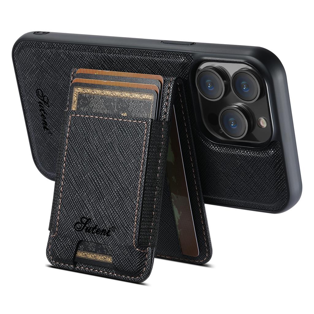 SUTENI H17 For iPhone 12/12 Pro Magnetic Case Cross Texture Leather Phone Back Cover with Detachable Card Bag