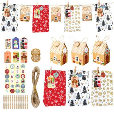 Christmas Gift Packaging Set with Stickers - 24 Creative Paper Bags and Boxes