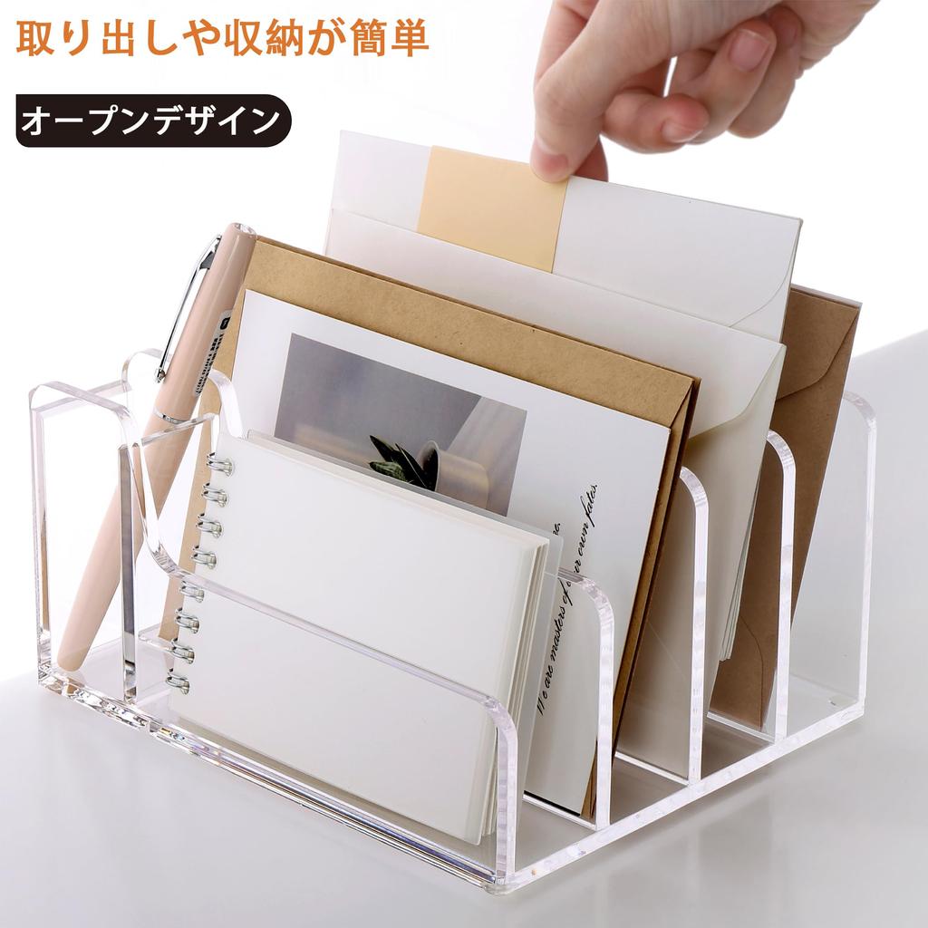SANRUI Clear Acrylic Multifunctional Desk Organizer with 5 Book Pen and Compartments, Holder, Holder, Non-Slip Design, Space-Saving (Approx.
