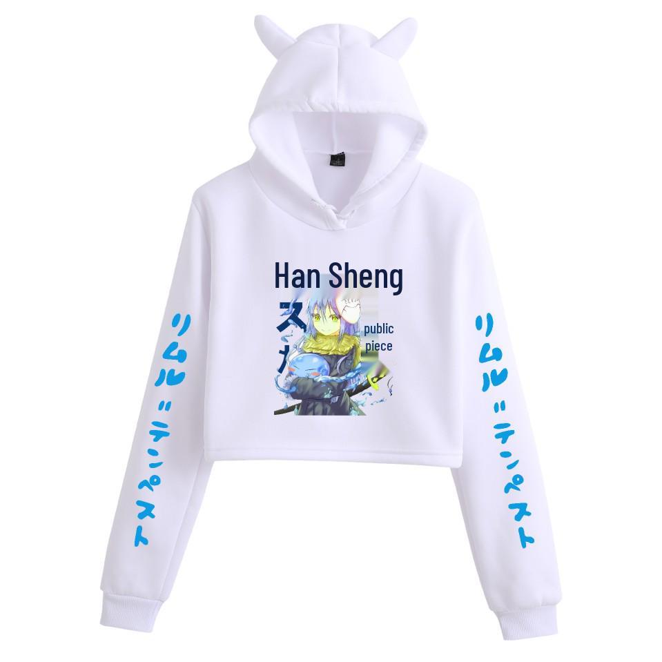 Reincarnato come uno Slime Crop Top Corto da Donna Anime con Orecchie da Gatto