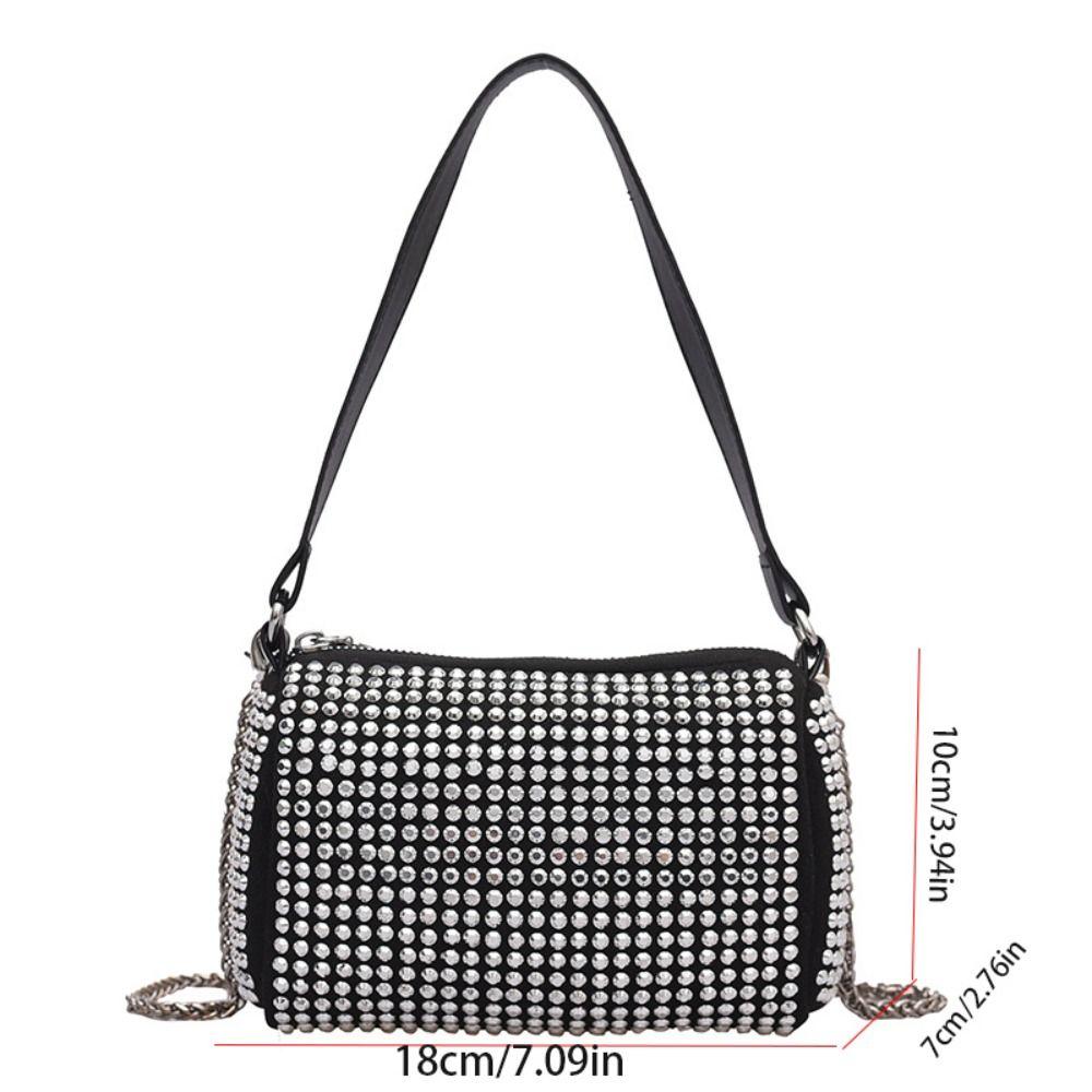 Large Capacity Small Square Bag Zipper Chain Shoulder Bag Personality Rhinestone Handbag  Party