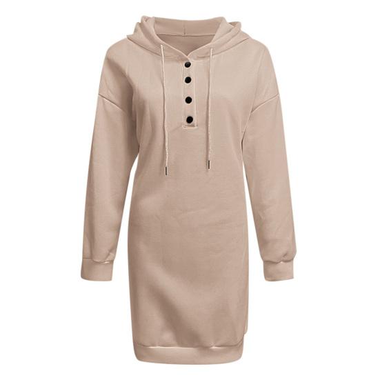 Women Autumn Hoodie Loose Solid Color Hooded Drawstring Long Sleeves Warm Sweatshirt Buttons Pure Color Spring Hoodie for Daily Wear